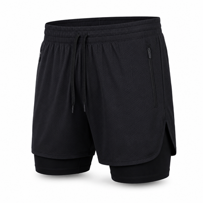 Black ApexLayer 7 inch 2-in-1 training shorts with compression liner
