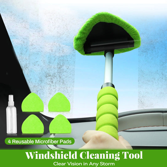 vevolora GlassReach windshield cleaner in Green with four reusable microfiber pads