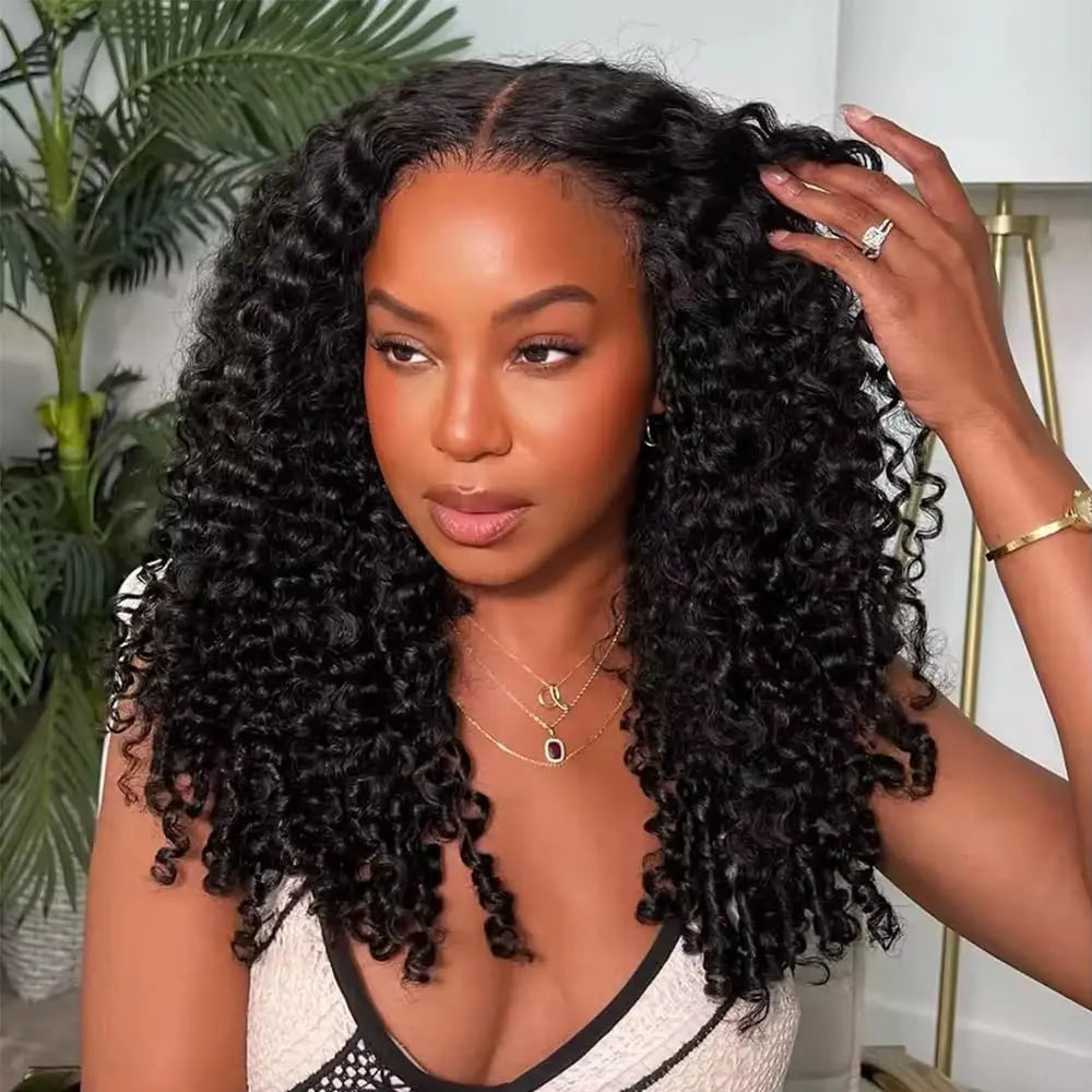 vevolora Burmese Culry natural black human hair half wig