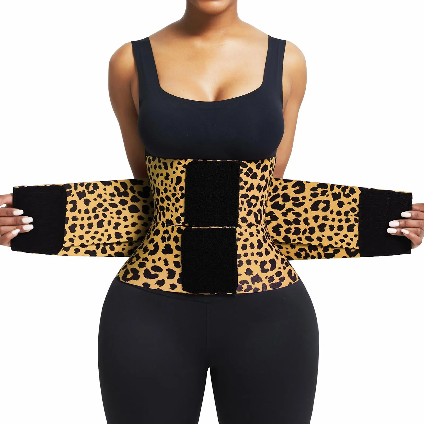 vevolora Yellow Leopard Print adjustable waist cincher and sweat belt