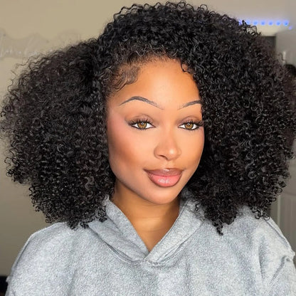 vevolora Kinky Curly natural black human hair half wig