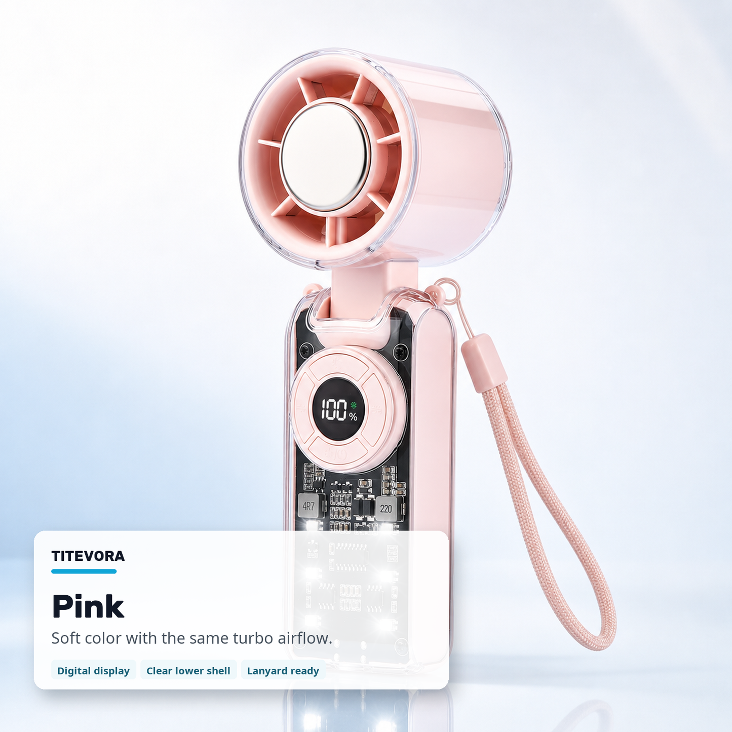 Pink TITEVORA GlacierFlow X1 portable turbo cooling fan