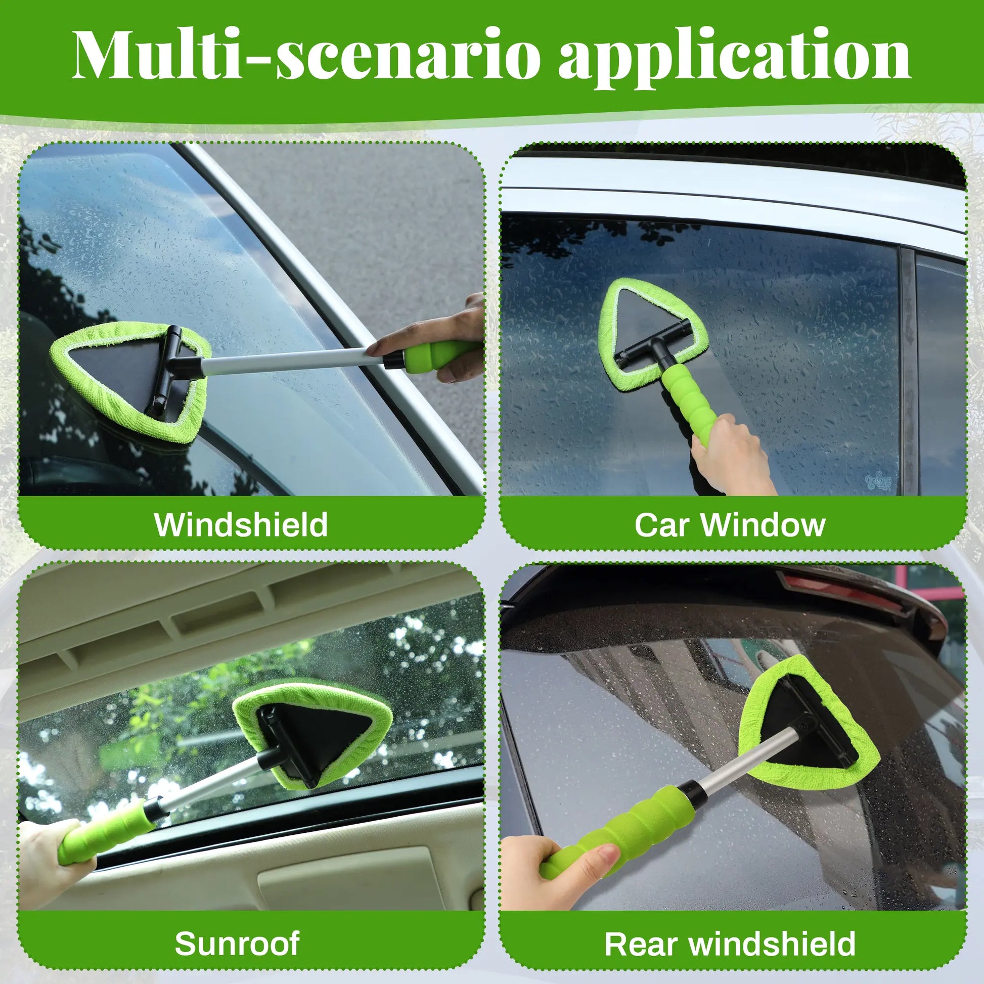 Windshield car window sunroof and rear windshield cleaning applications