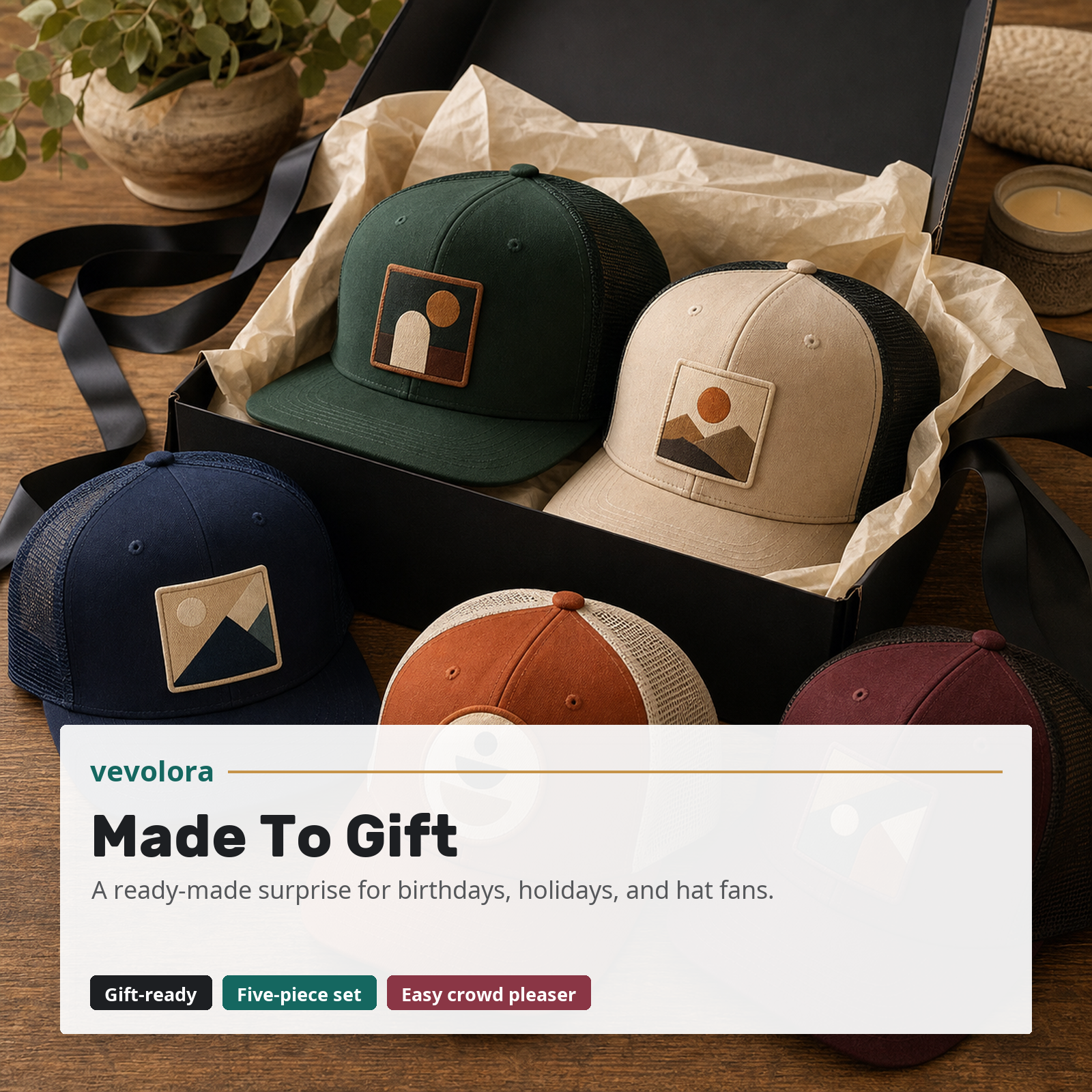 Gift-ready vevolora mystery hat box