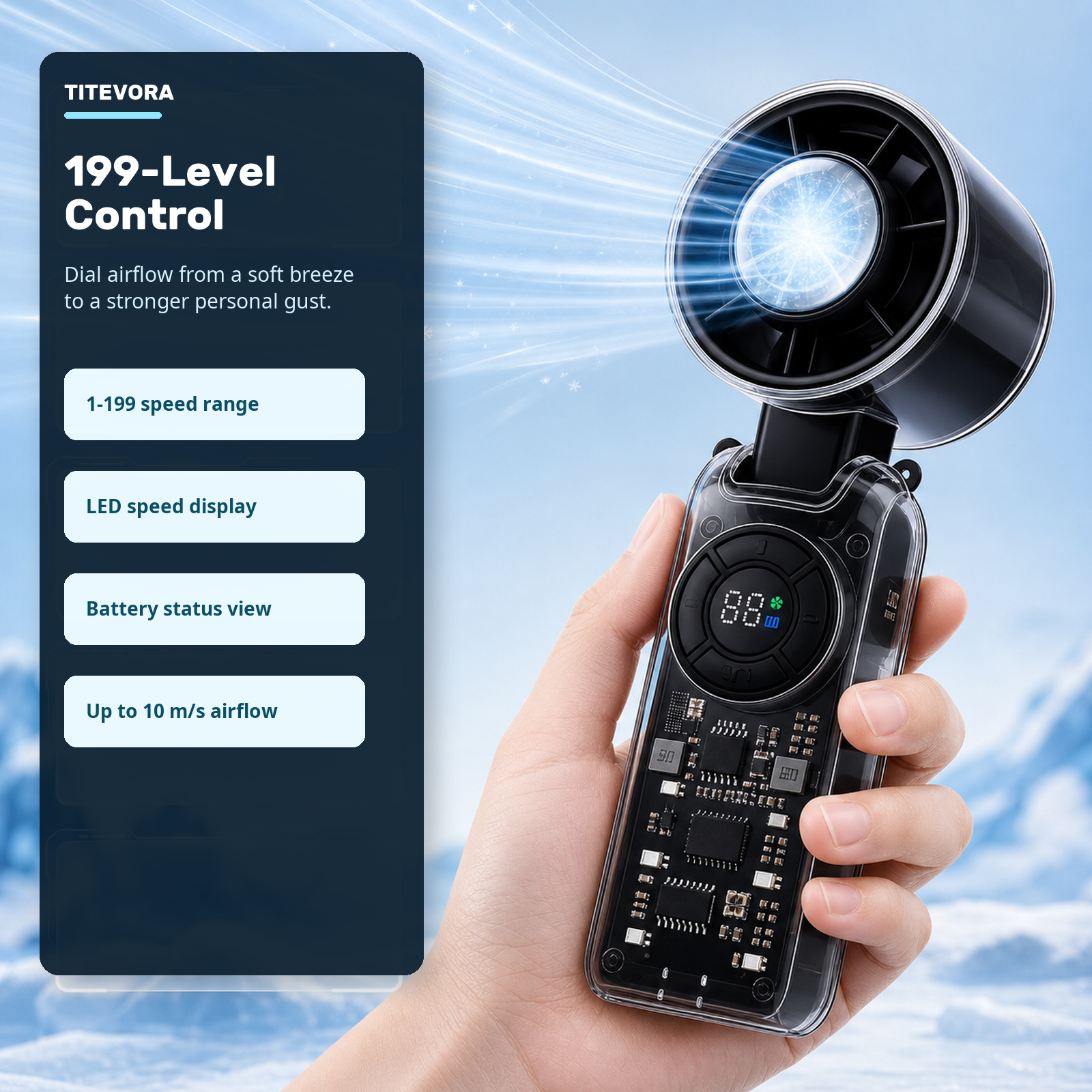 GlacierFlow X1 199-level digital speed control feature