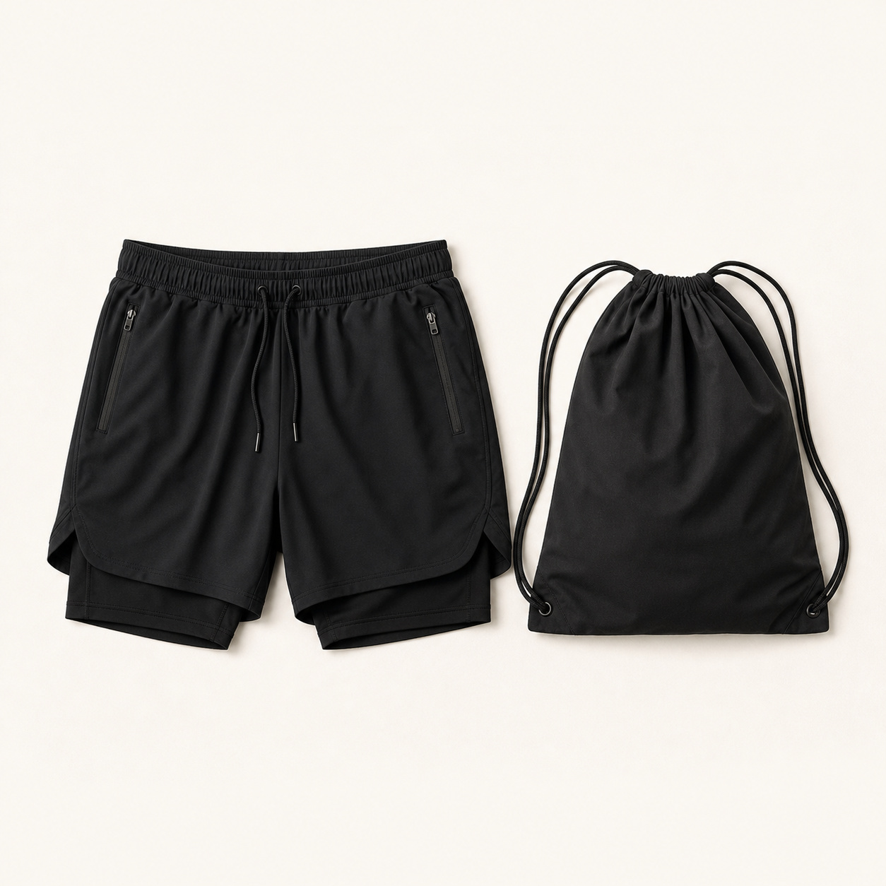 ApexLayer training shorts with included drawstring backpack