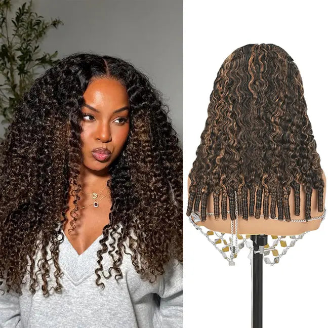 vevolora FB30 Burmese Culry warm copper human hair half wig