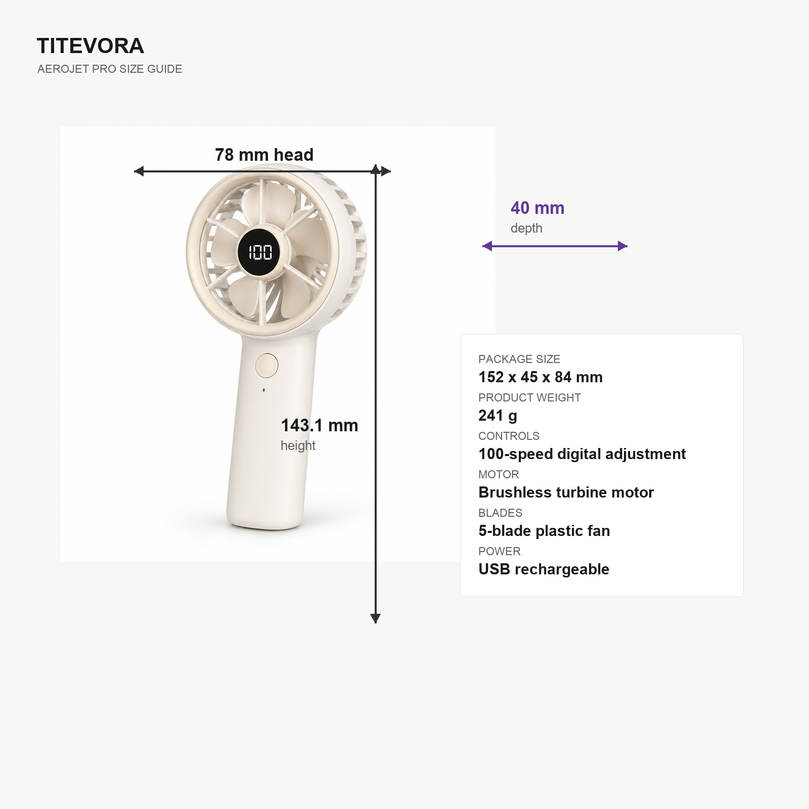 TITEVORA AeroJet Pro product dimensions and package size guide