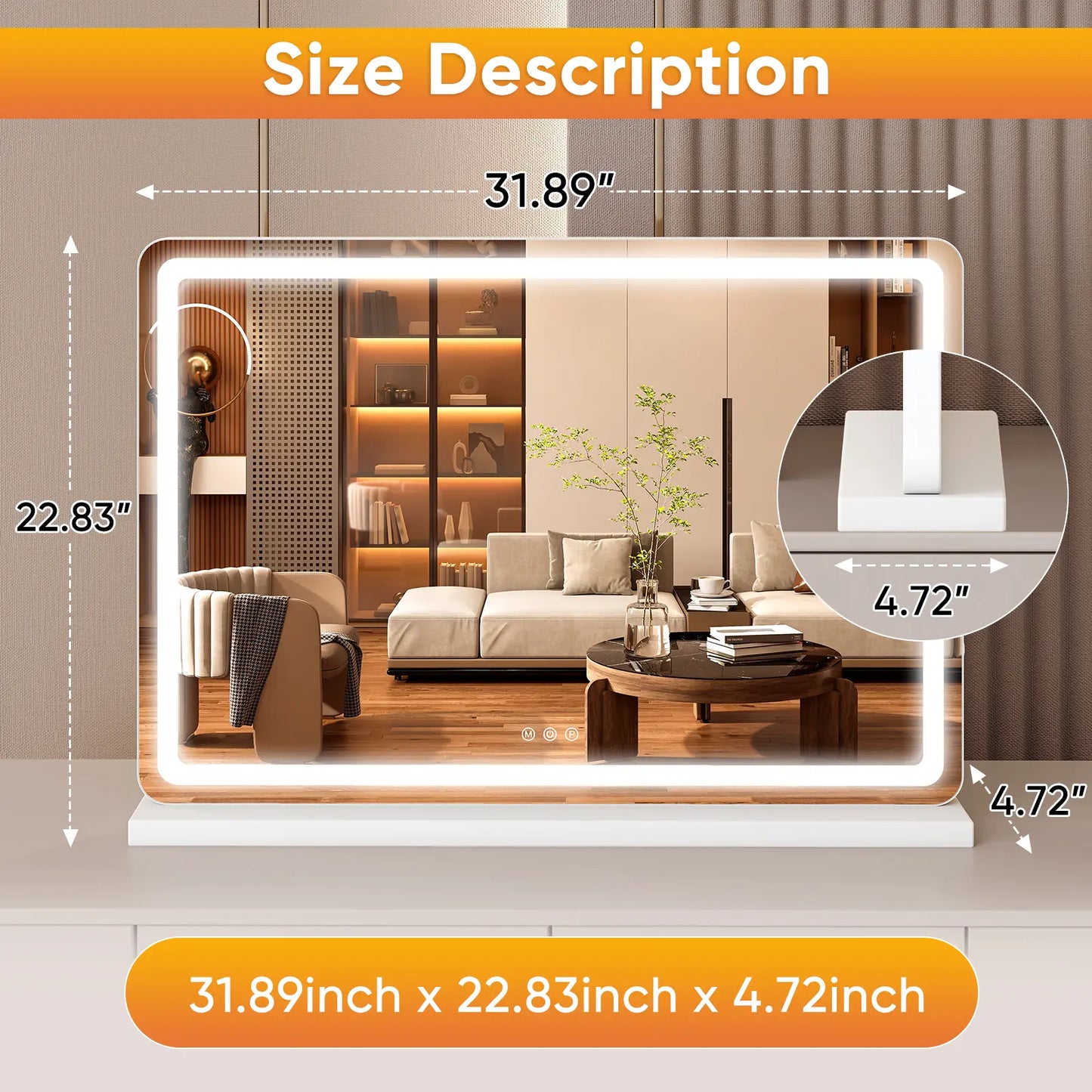 White Vevolora vanity mirror 22 by 32 inch option