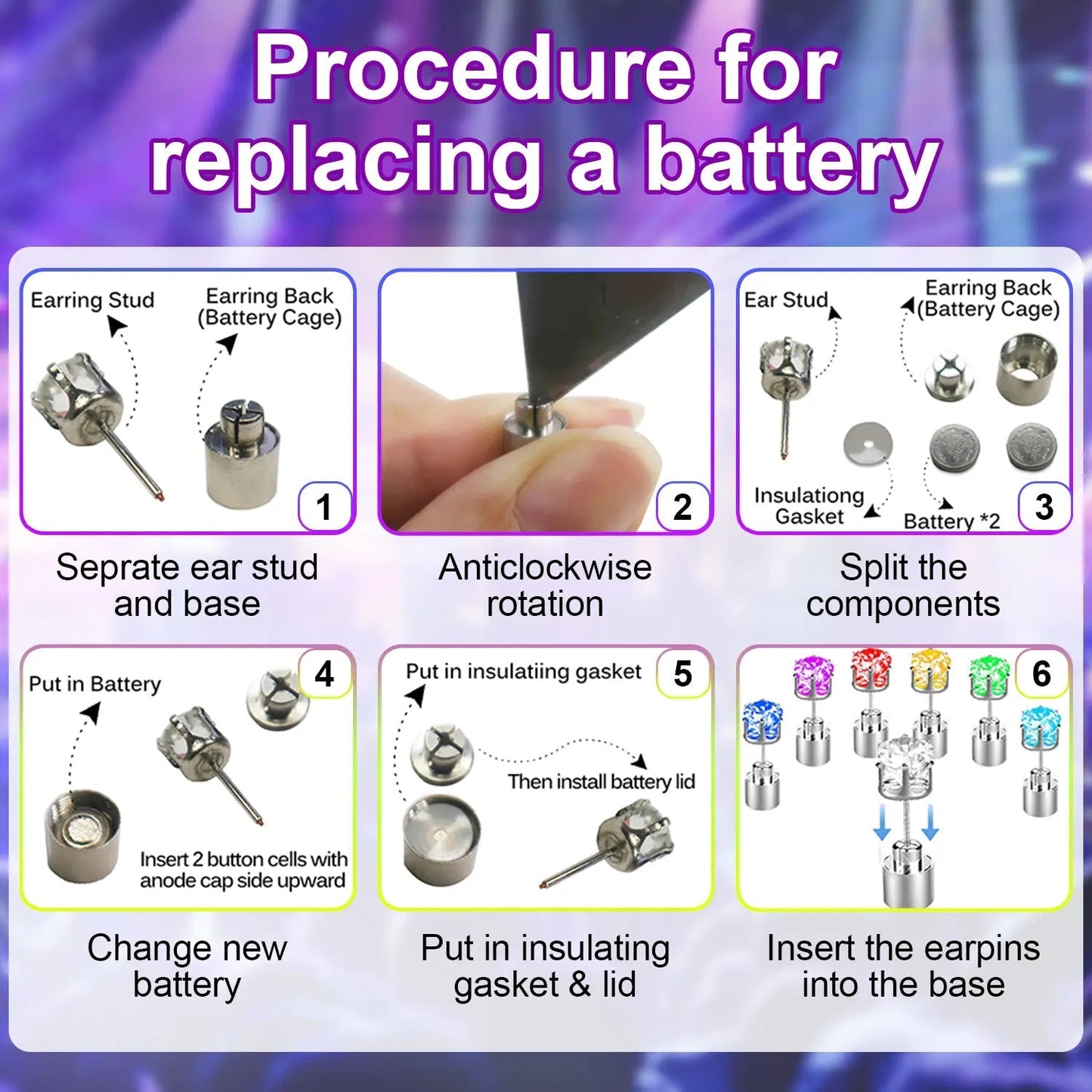 vevolora PrismCrown LED earring button-cell replacement guide