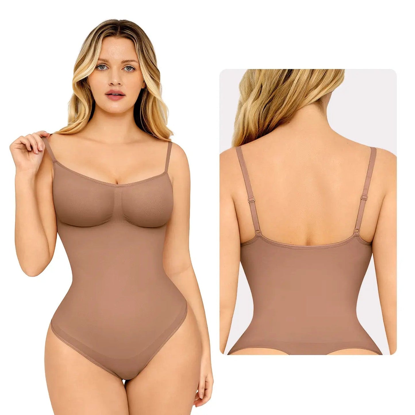 vevolora Thong-light coffee seamless shaping bodysuit