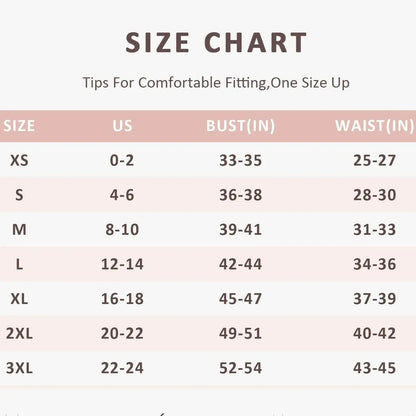 vevolora SculptFit US size chart XS through 3XL