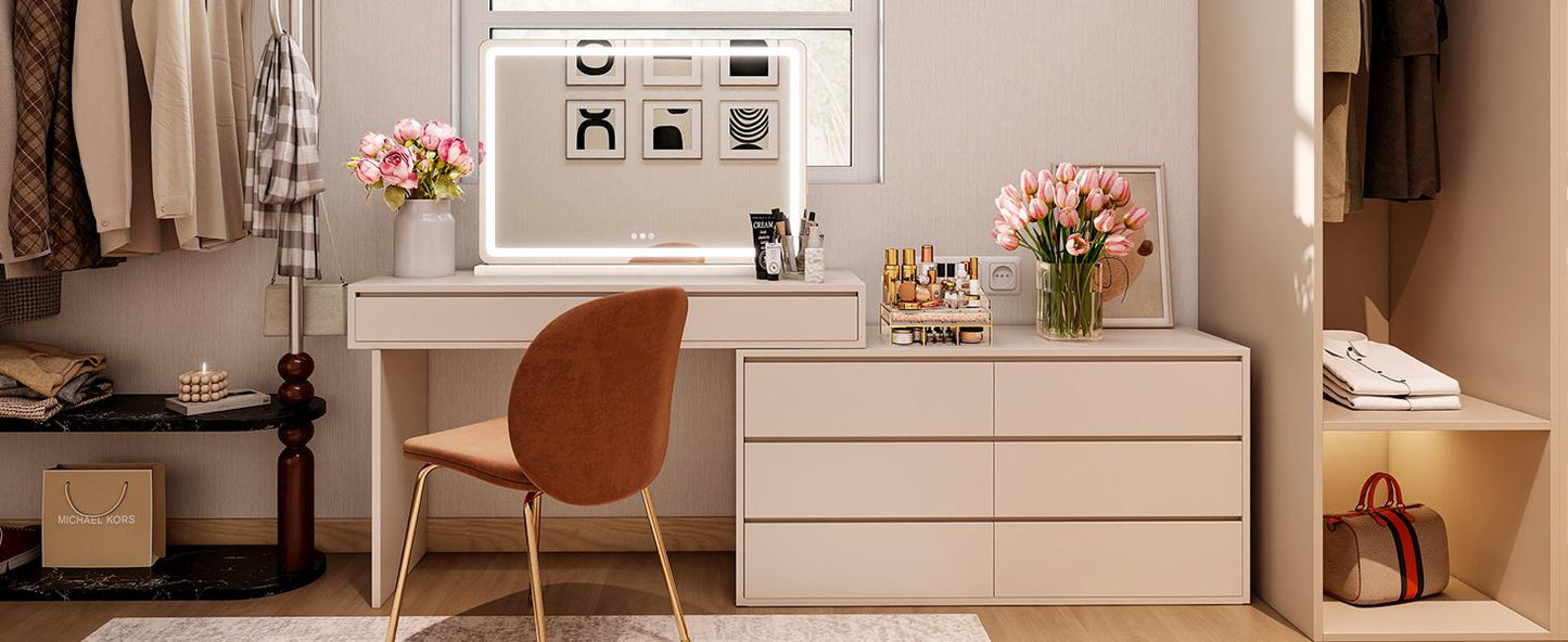 White Vevolora mirror in a dressing room vanity scene