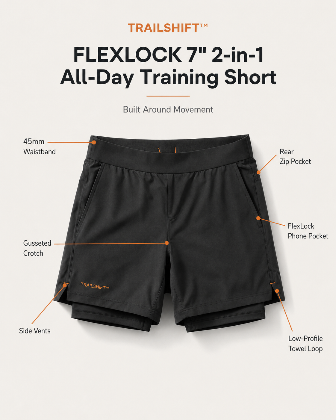 TRAILSHIFT™ FLEXLOCK 7" 2-in-1 All-Day Training Short