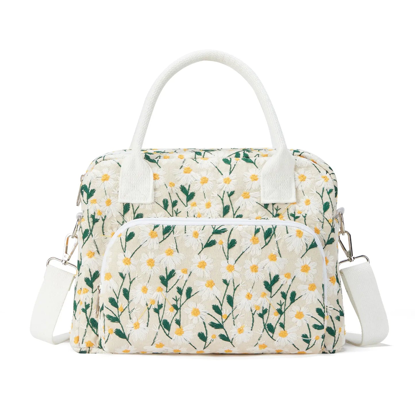 Vevolora Variant | vevolora-11l-insulated-lunch-tote | embroidered white daisy